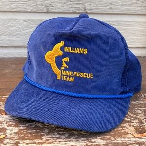 vintage Williams Mine Rescue Team trucker hat rope corduroy blue snapback